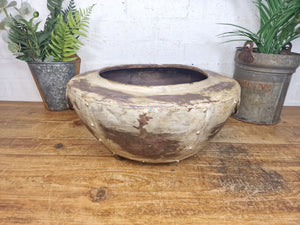 Rustic Reclaimed Riveted Indian Metal Iron Ball Garden Planter Tub Plant Pot
