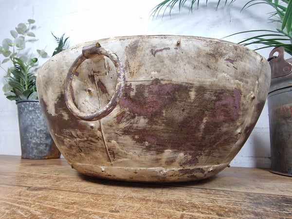 Rustic Reclaimed Riveted Indian Metal Iron Ball Garden Planter Tub Plant Pot