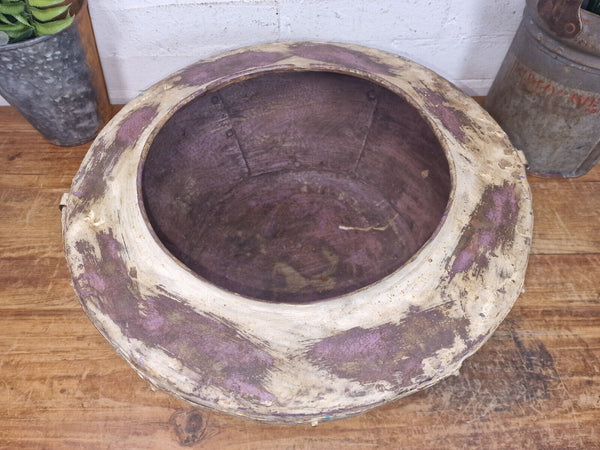 Rustic Reclaimed Riveted Indian Metal Iron Ball Garden Planter Tub Plant Pot