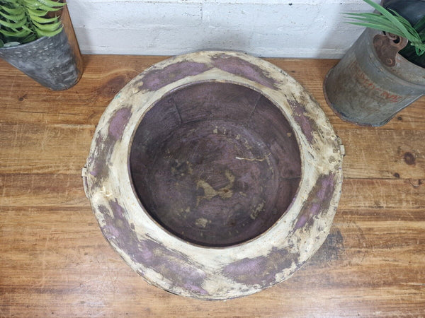 Rustic Reclaimed Riveted Indian Metal Iron Ball Garden Planter Tub Plant Pot