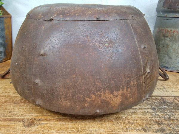 Rustic Reclaimed Riveted Indian Metal Iron Ball Garden Planter Tub Plant Pot