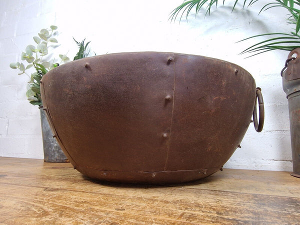 Rustic Reclaimed Riveted Indian Metal Iron Ball Garden Planter Tub Plant Pot
