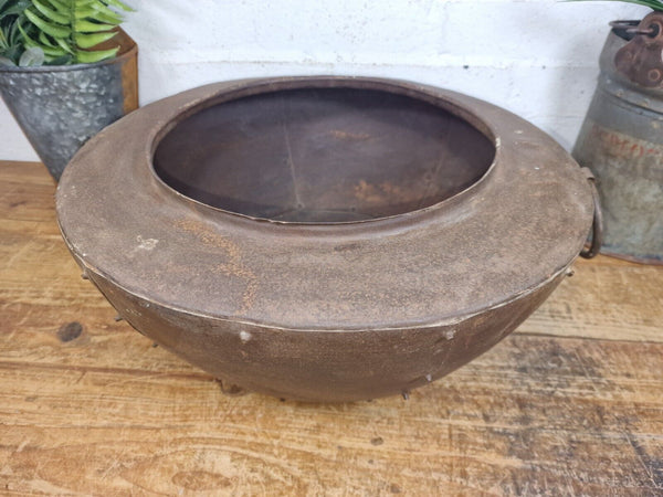 Rustic Reclaimed Riveted Indian Metal Iron Ball Garden Planter Tub Plant Pot