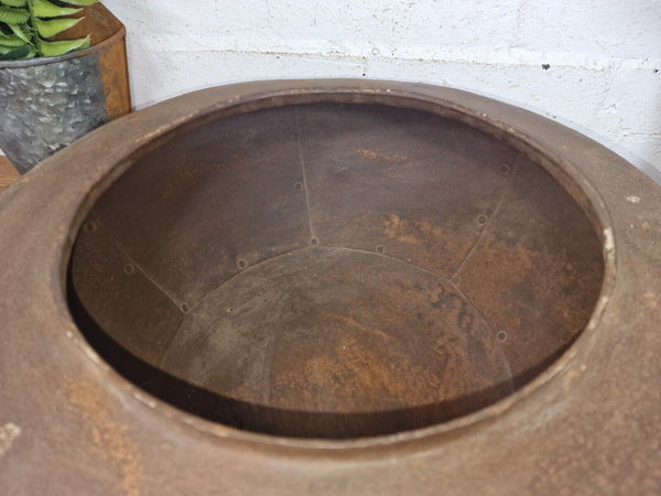 Rustic Reclaimed Riveted Indian Metal Iron Ball Garden Planter Tub Plant Pot