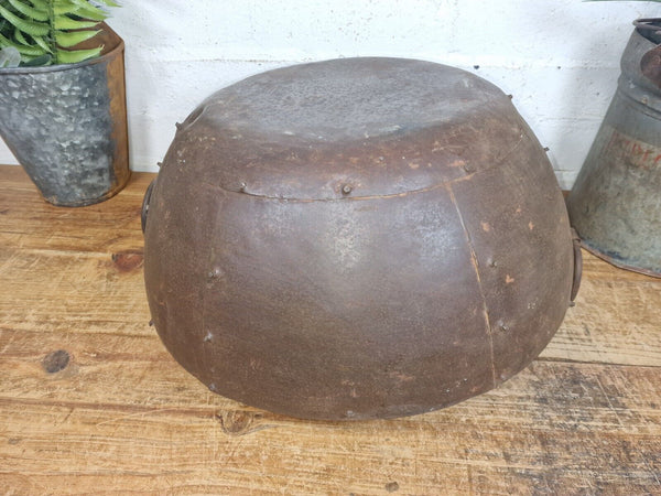 Rustic Reclaimed Riveted Indian Metal Iron Ball Garden Planter Tub Plant Pot