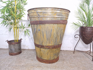 XL large Reclaimed Galvanised Metal Round Olive Tree Garden Planter Tub Trough
