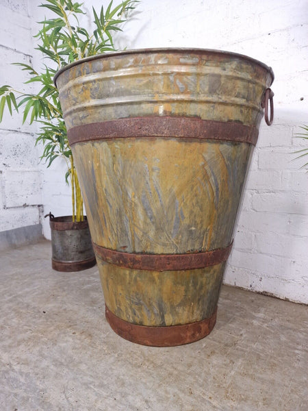 XL large Reclaimed Galvanised Metal Round Olive Tree Garden Planter Tub Trough