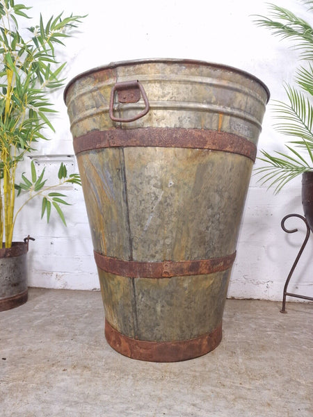 XL large Reclaimed Galvanised Metal Round Olive Tree Garden Planter Tub Trough