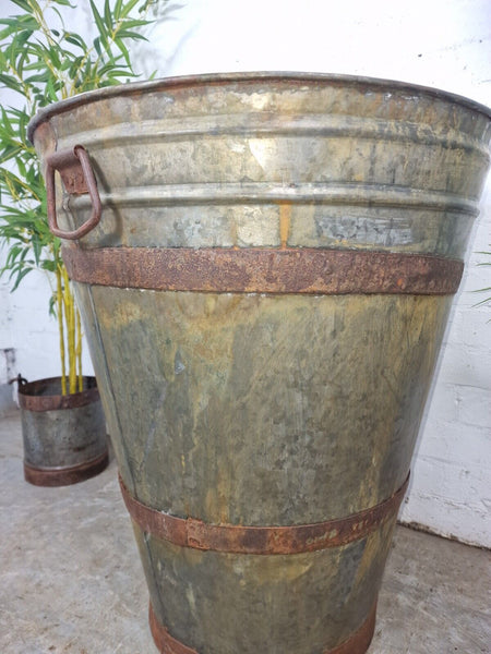 XL large Reclaimed Galvanised Metal Round Olive Tree Garden Planter Tub Trough