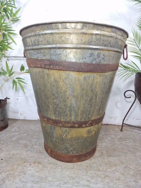 XL large Reclaimed Galvanised Metal Round Olive Tree Garden Planter Tub Trough