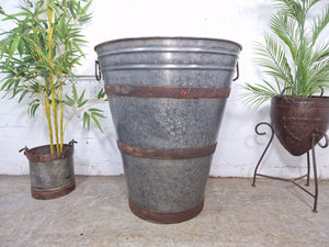 XL large Reclaimed Galvanised Metal Round Olive Tree Garden Planter Tub Trough