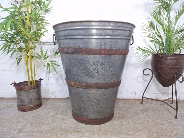 XL large Reclaimed Galvanised Metal Round Olive Tree Garden Planter Tub Trough