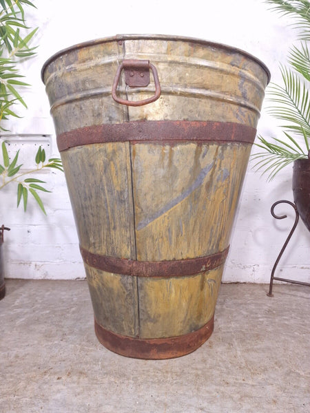 XL large Reclaimed Galvanised Metal Round Olive Tree Garden Planter Tub Trough