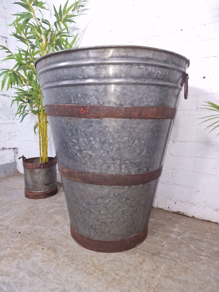 XL large Reclaimed Galvanised Metal Round Olive Tree Garden Planter Tub Trough