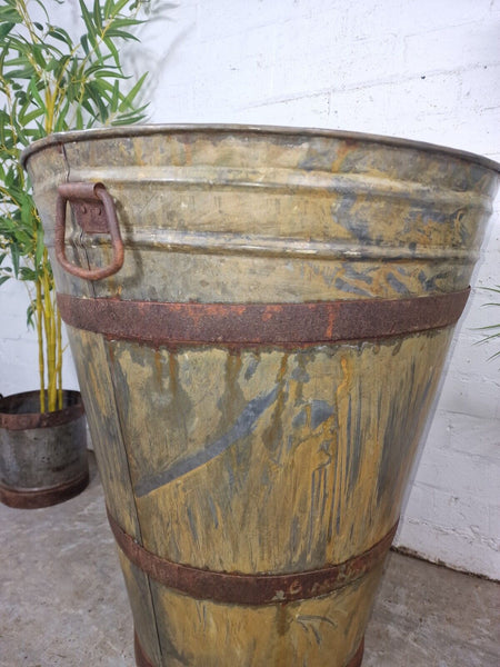 XL large Reclaimed Galvanised Metal Round Olive Tree Garden Planter Tub Trough