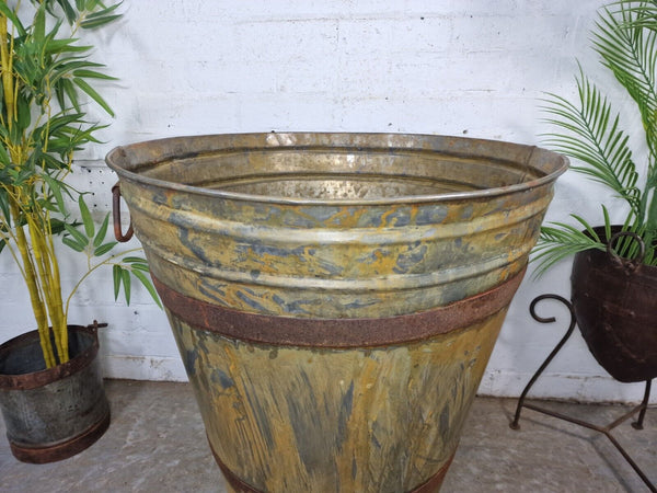 XL large Reclaimed Galvanised Metal Round Olive Tree Garden Planter Tub Trough
