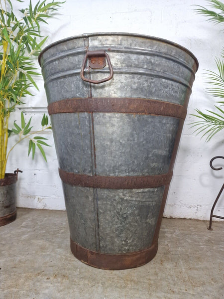 XL large Reclaimed Galvanised Metal Round Olive Tree Garden Planter Tub Trough