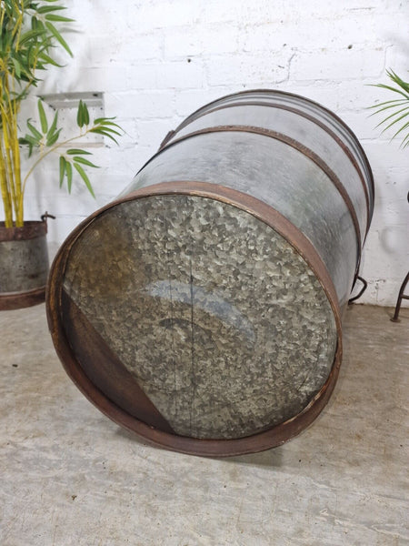 XL large Reclaimed Galvanised Metal Round Olive Tree Garden Planter Tub Trough