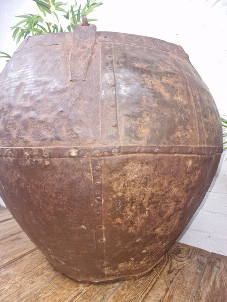 XL Large Rustic Riveted Iron Metal Well Bucket Olive Tree Garden Planter Pot Tub