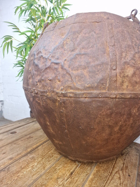 XL Large Rustic Riveted Iron Metal Well Bucket Olive Tree Garden Planter Pot Tub