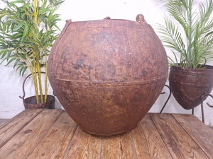 XL Large Rustic Riveted Iron Metal Well Bucket Olive Tree Garden Planter Pot Tub