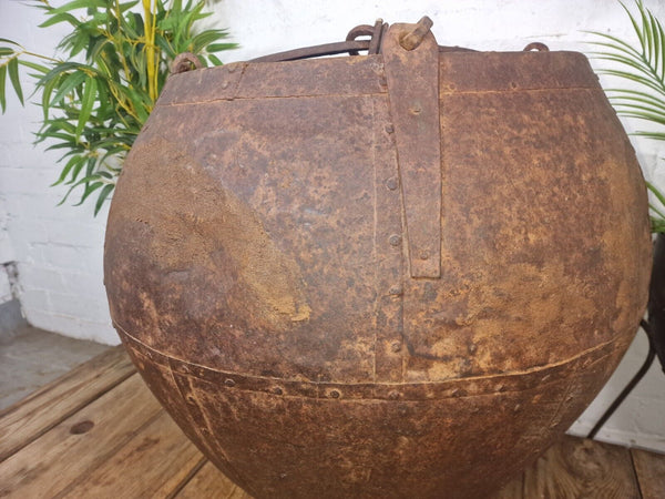 XL Large Rustic Riveted Iron Metal Well Bucket Olive Tree Garden Planter Pot Tub