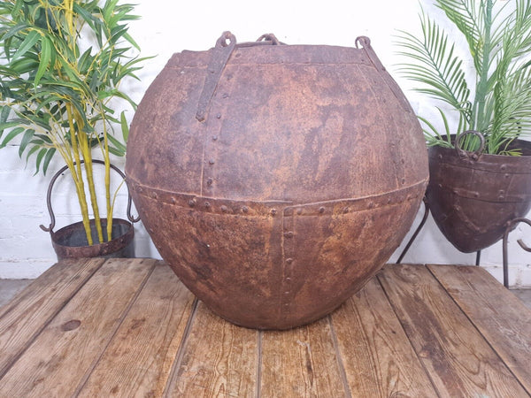 XL Large Rustic Riveted Iron Metal Well Bucket Olive Tree Garden Planter Pot Tub