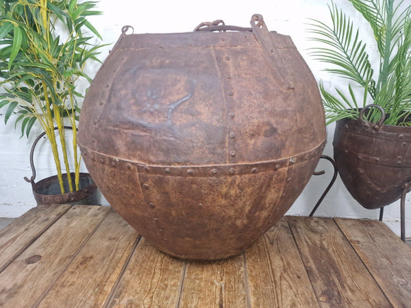 XL Large Rustic Riveted Iron Metal Well Bucket Olive Tree Garden Planter Pot Tub