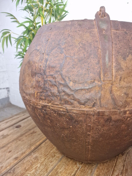 XL Large Rustic Riveted Iron Metal Well Bucket Olive Tree Garden Planter Pot Tub