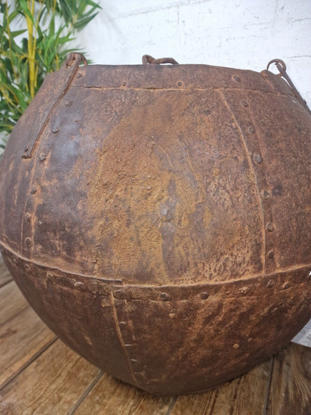 XL Large Rustic Riveted Iron Metal Well Bucket Olive Tree Garden Planter Pot Tub