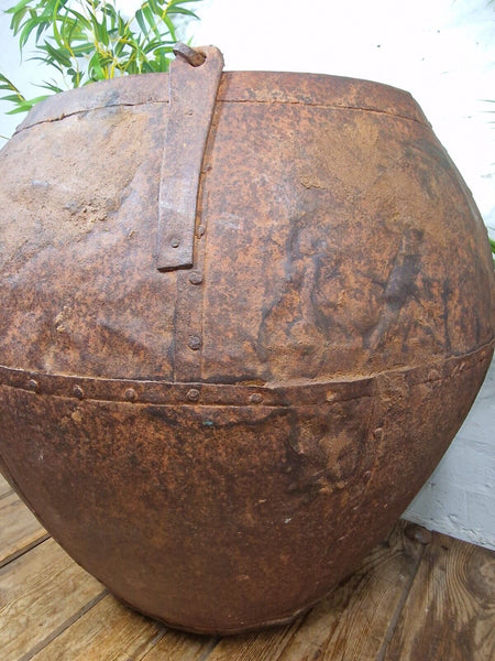 XL Large Rustic Riveted Iron Metal Well Bucket Olive Tree Garden Planter Pot Tub