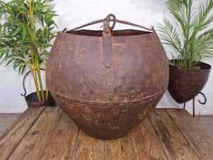 XL Large Rustic Riveted Iron Metal Well Bucket Olive Tree Garden Planter Pot Tub