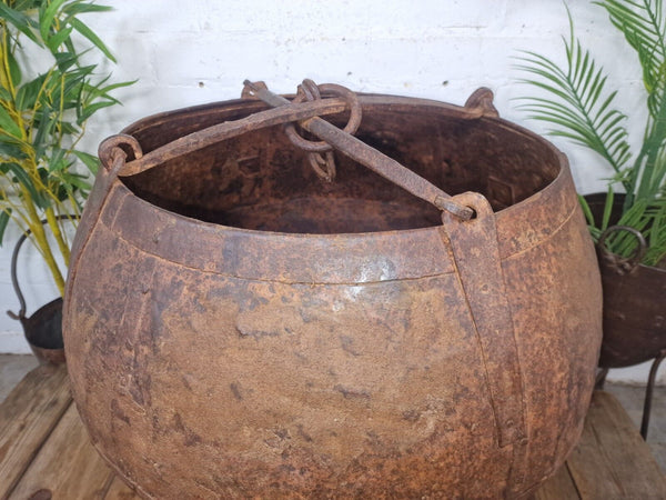 XL Large Rustic Riveted Iron Metal Well Bucket Olive Tree Garden Planter Pot Tub