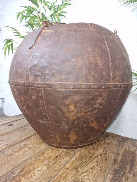 XL Large Rustic Riveted Iron Metal Well Bucket Olive Tree Garden Planter Pot Tub
