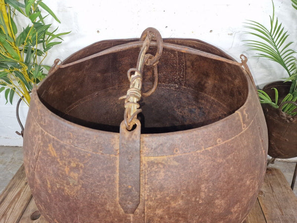 XL Large Rustic Riveted Iron Metal Well Bucket Olive Tree Garden Planter Pot Tub