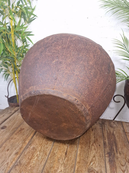XL Large Rustic Riveted Iron Metal Well Bucket Olive Tree Garden Planter Pot Tub