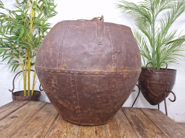 XL Large Rustic Riveted Iron Metal Well Bucket Olive Tree Garden Planter Pot Tub