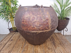XL Large Rustic Riveted Iron Metal Well Bucket Olive Tree Garden Planter Pot Tub