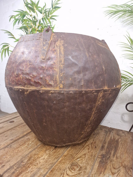 XL Large Rustic Riveted Iron Metal Well Bucket Olive Tree Garden Planter Pot Tub