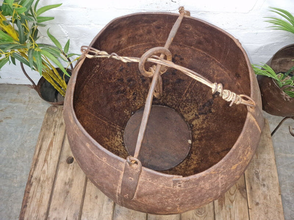XL Large Rustic Riveted Iron Metal Well Bucket Olive Tree Garden Planter Pot Tub
