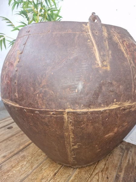 XL Large Rustic Riveted Iron Metal Well Bucket Olive Tree Garden Planter Pot Tub