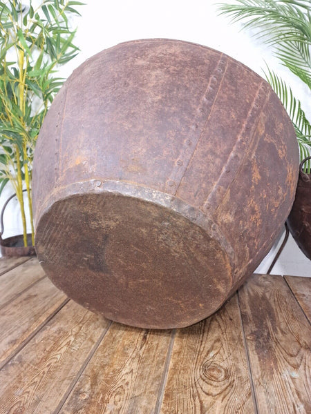 XL Large Rustic Riveted Iron Metal Well Bucket Olive Tree Garden Planter Pot Tub