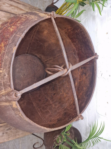 XL Large Rustic Riveted Iron Metal Well Bucket Olive Tree Garden Planter Pot Tub