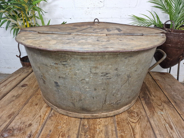 Large Vintage Military Galvanised Wildlife Pond Garden Planter Trough Log Basket