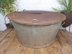Large Vintage Military Galvanised Wildlife Pond Garden Planter Trough Log Basket