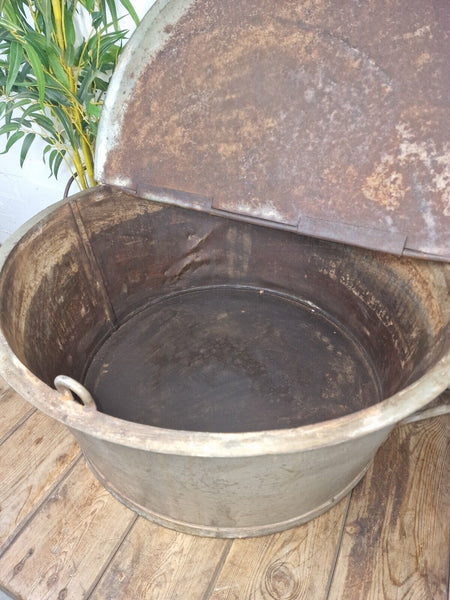 Large Vintage Military Galvanised Wildlife Pond Garden Planter Trough Log Basket