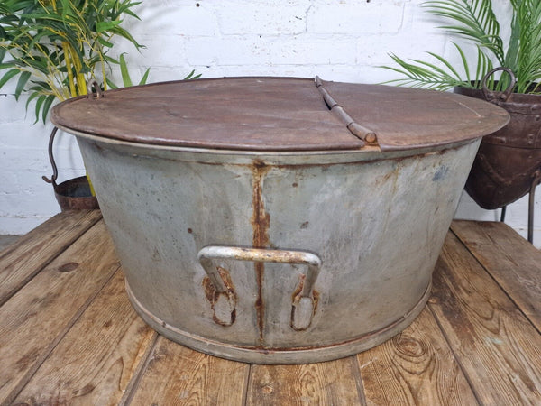 Large Vintage Military Galvanised Wildlife Pond Garden Planter Trough Log Basket