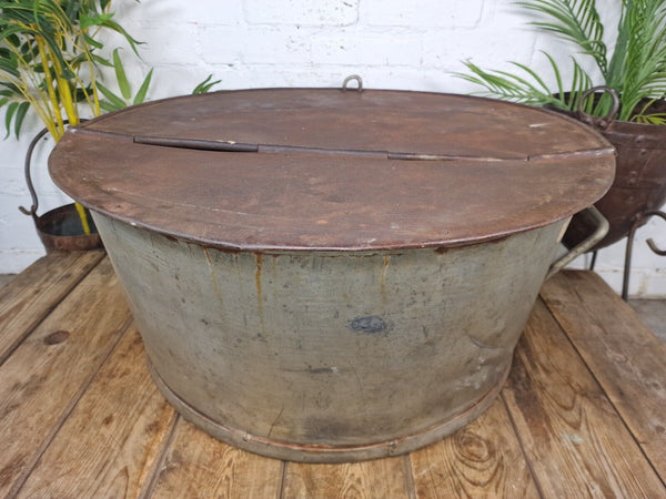 Large Vintage Military Galvanised Wildlife Pond Garden Planter Trough Log Basket