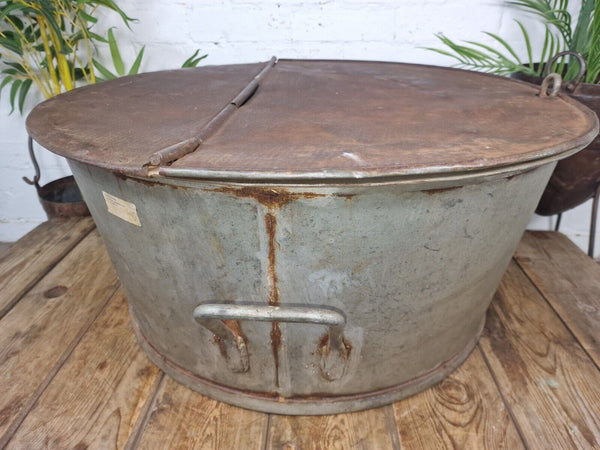 Large Vintage Military Galvanised Wildlife Pond Garden Planter Trough Log Basket