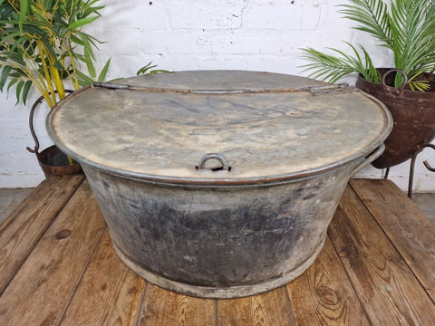 Large Vintage Military Galvanised Wildlife Pond Garden Planter Trough Log Basket